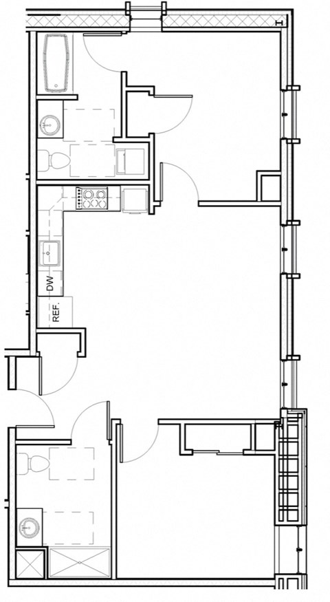 Floor plan for 2 beds, 2 baths, 866 sqft